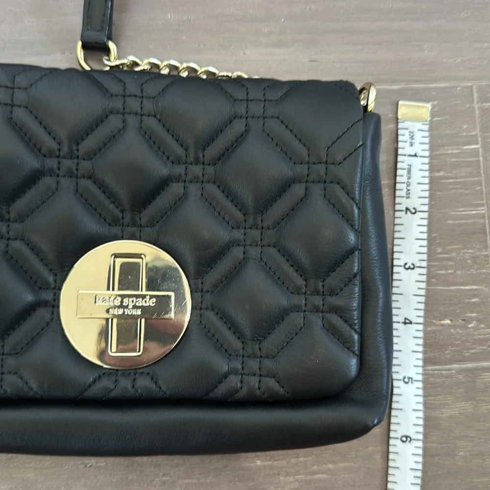 Kate Spade Y2K black cow leather mini crossbody quilted gold chain handbag